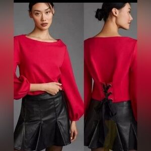 Maeve Anthropologie Raspberry Corset Bow Sweatshirt,